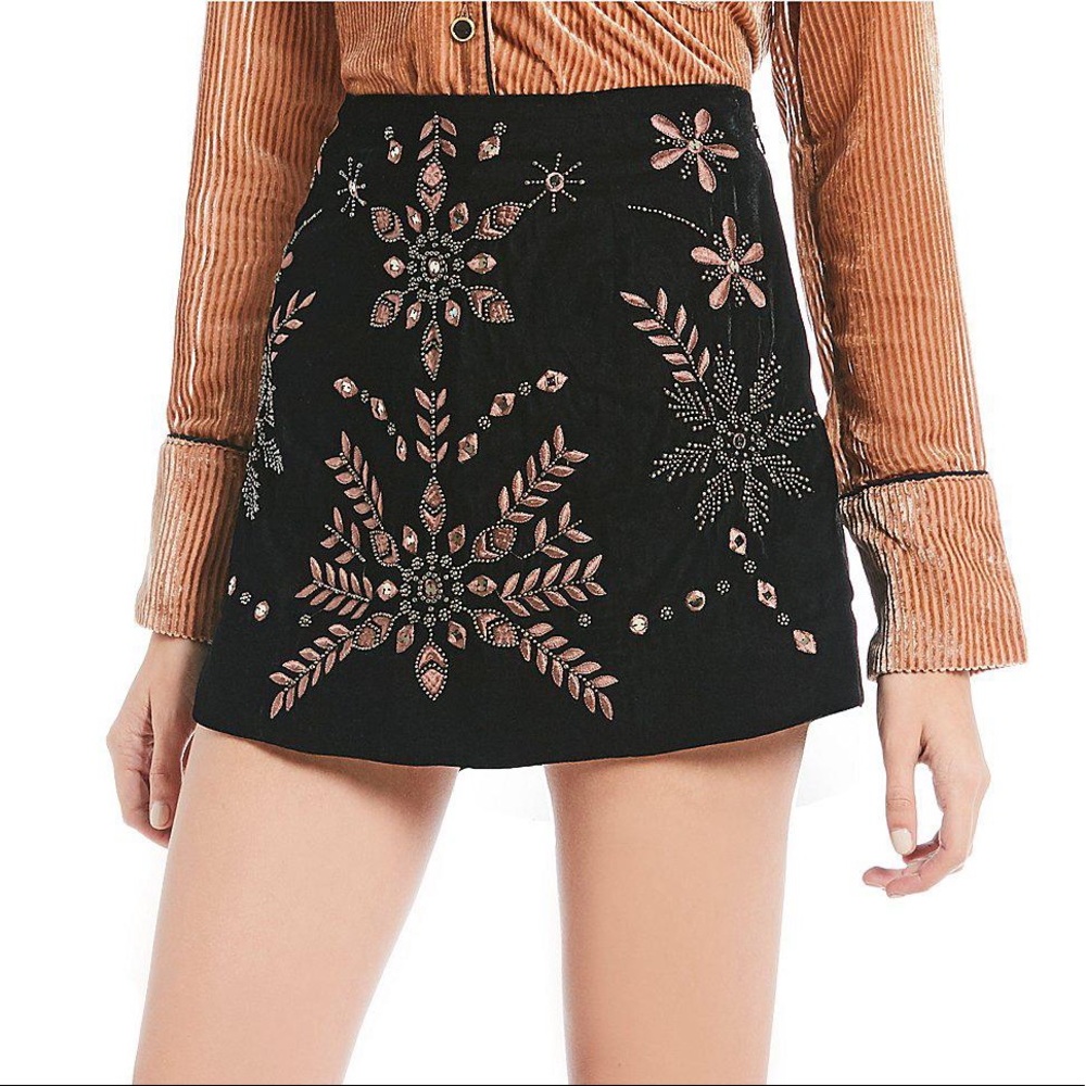Free People “Bright Lights” black velvet skirt